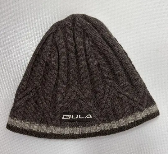 Bula Polartec Fleece Lined Wool Blend Cable Knit Winter Ski Beanie Brown Womens