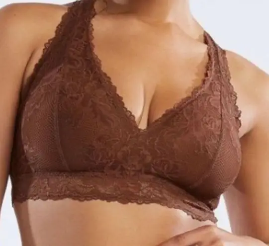 Savage X Fenty Warm Brown Floral Lace RacerbackāBralette Bra Size 2XL