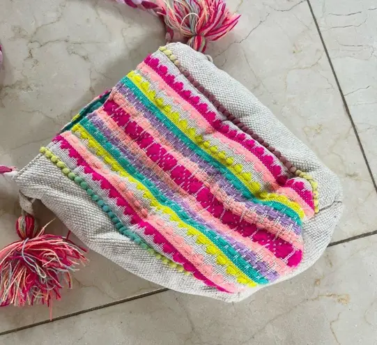 A&B Girls Neon Cotton Pouch Tote Crossbody White