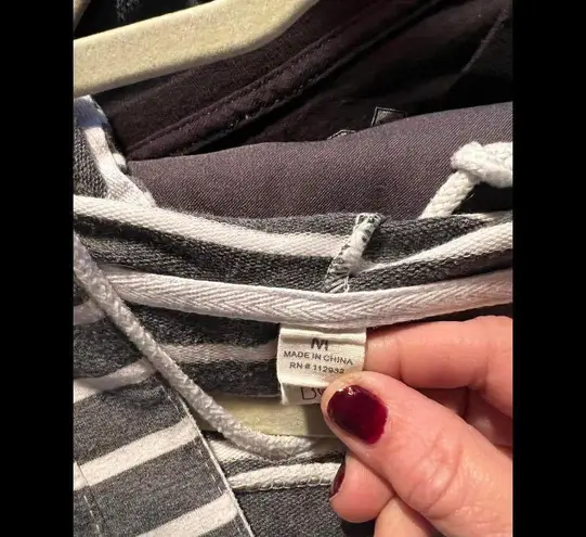 Gray and White Casual Striped Hooded Beach Cover