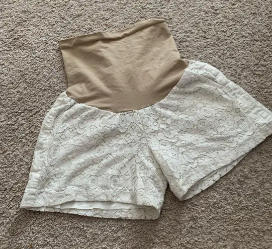 Motherhood Maternity Cream Lace Shorts