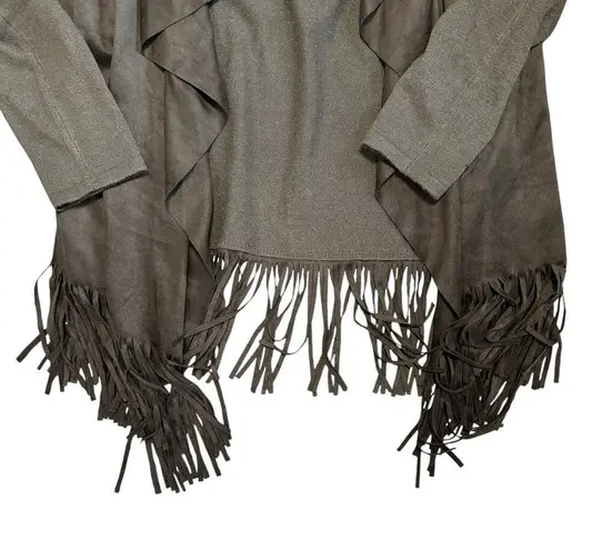 Muche et Muchette tan ultra suede soft knit fringes waterfall cardigan medium