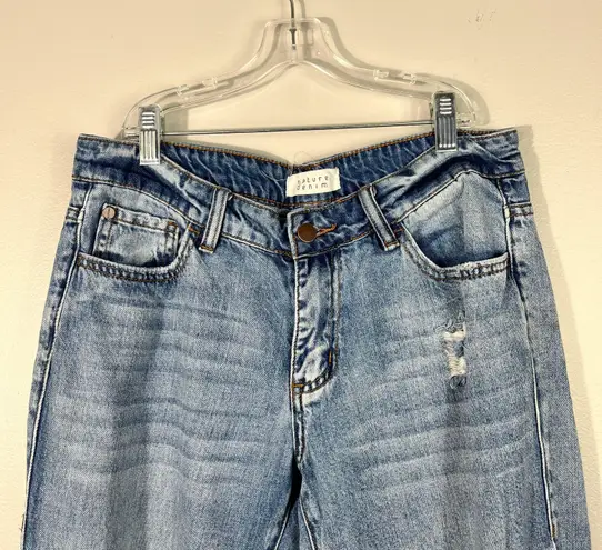 Nature Denim Mid Rise Distressed Raw Hem Straight Leg Denim Jeans Size 5/26