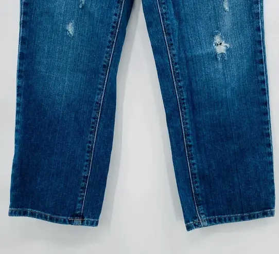 New York And Company Straight Boyfriend Low Rise Crop Jeans Distressed 0 Mid Wash