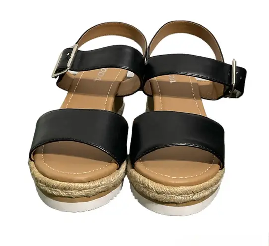 Soda black faux leather espadrille wedges