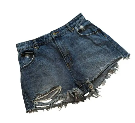 Rolla’s Duster High Rise Slim Jean Distressed Shorts, Sz 28 Blue