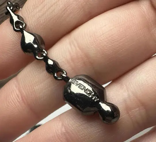 Givenchy Black Grey & Clear Rhinestone Gunmetal Necklace Y Drop Chain