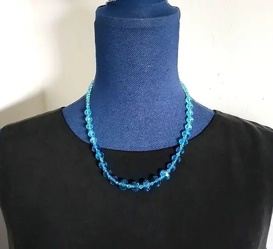Aqua Blue Cut Crystal Faceted Rondelle Bead Necklace Bracelet Earrings Set