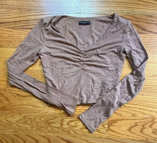 Naked Wardrobe light brown long sleeve cropped shirt size small