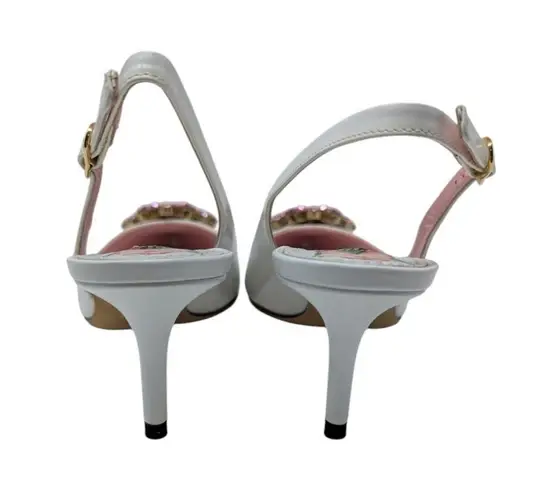 Dolce & Gabbana Jeweled Bellucci Floral Print Slingback Heels White and Pink 35