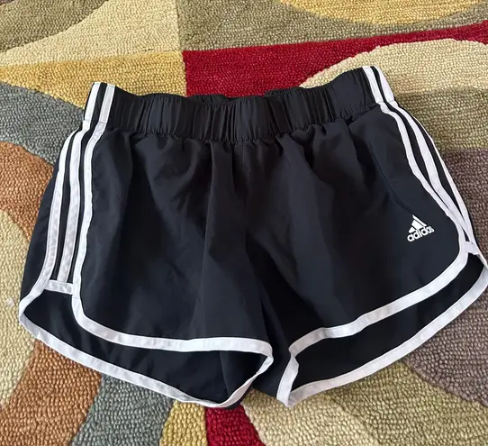 Adidas Black and White Stripe Logo Running Shorts 3 Inch Women’s Size Medium