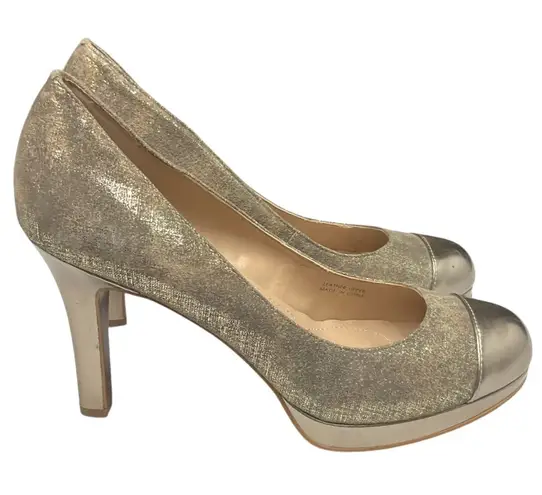 Tahari Women's Laura Gold Cap Toe Leather Platform Pumps Heel Size 8.5M Party
