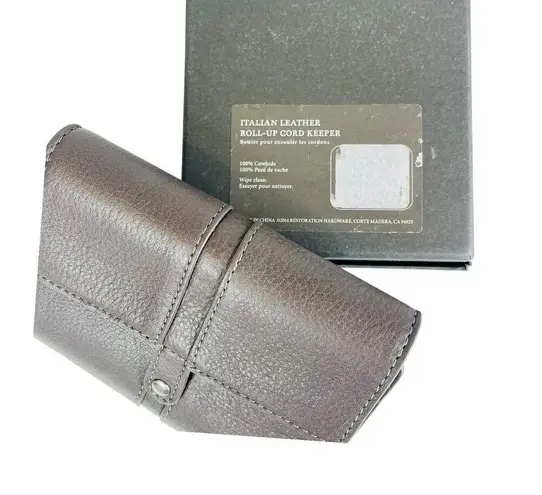 NEW Italian Leather Tri Fold WALLET Pen Holder Cord Keeper Gray Brown RH In Box