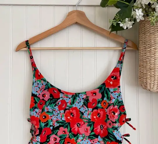 ZARA Floral Scoop Back Lace-up High Leg One-piece Swimsuit