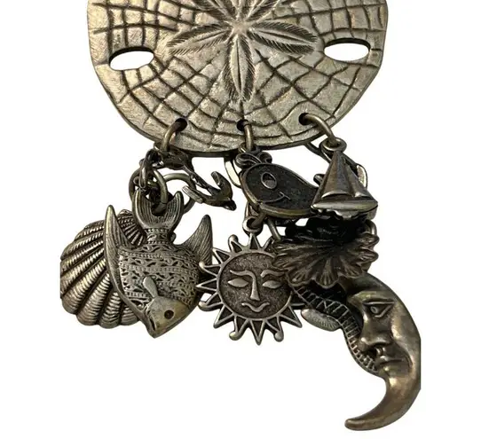 Sand Dollar Charm Brooch Nautical Celestial Dangling Charms Silver Tone 3.5"