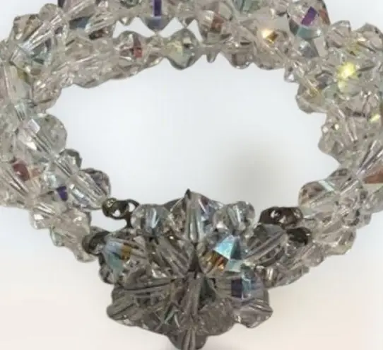 Vintage Aurora Borealis Crystal Bead Bracelet 1950s Old Hollywood Glam