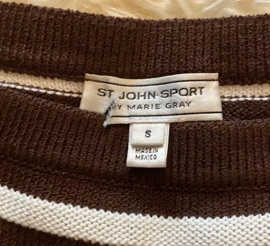 St. John Sport Women’s Brown & White Striped Cropped Knit Sweater Sz Sm