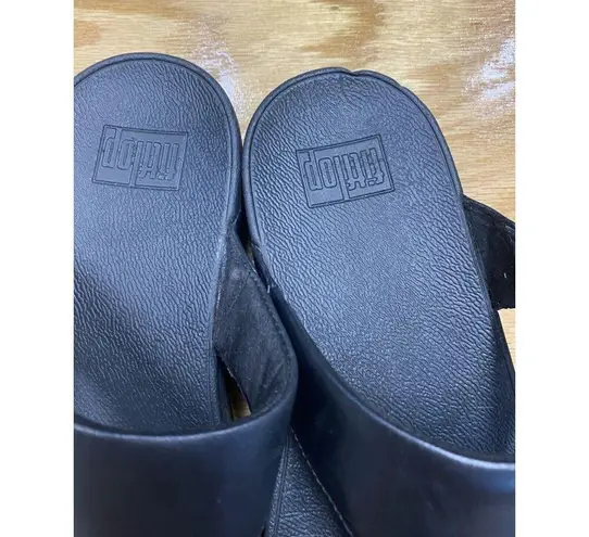 FitFlop FitfFlop Lulu Women’s 10 Black Leather Open Toe Thong Slide Sandals 188-001 S31