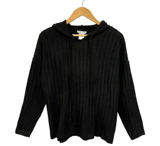 Sweet Romeo New Sweater Womens XS Ribbed Drawstring Hoodie Split High Low Black
