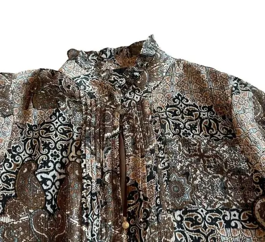 House of Harlow 1960 Paisley Neutral Print Dress Boho Mini Long Sleeve Size 2