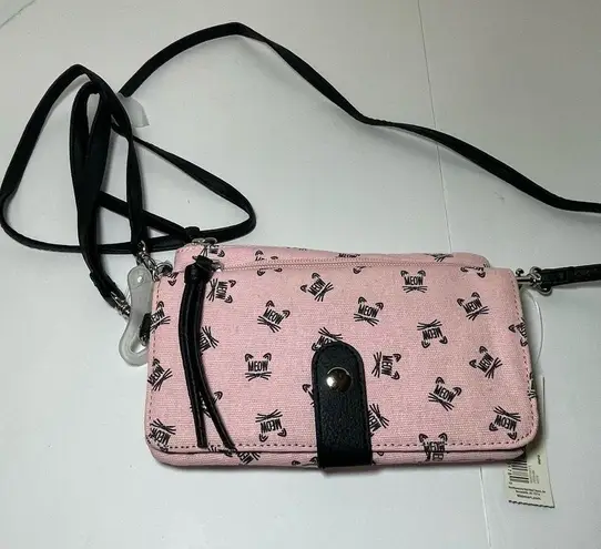Cat Meow Pink Crossbody Wallet Purse New