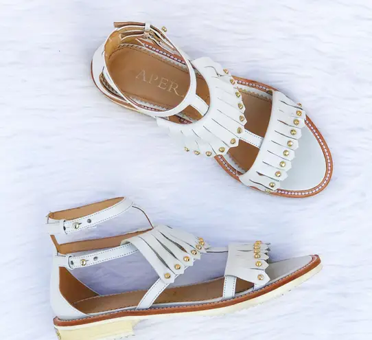 Aperlai women’s Loula white leather studded fringe sandal size IT 35 US 5