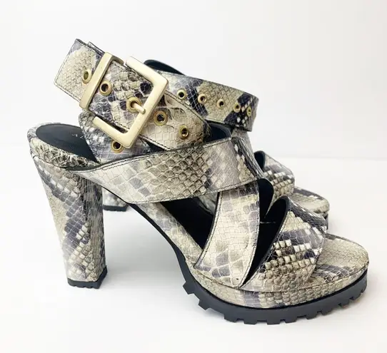 ALLSAINTS NWT Sienna Snakeskin Print Leather Buckle Heeled Platform Sandal 8