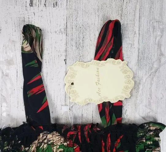 NWT Ace Fashions Black Tropical Smocked Sundress Women’s Size Large