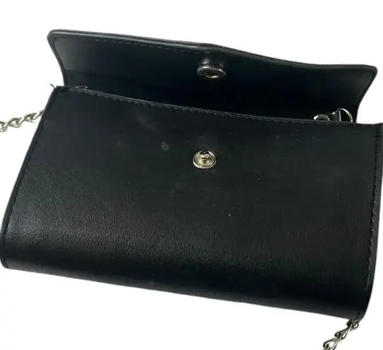 Black Silver Crossbody Chain Link Shoulder Strap Snap Closure Vegan Small Mini