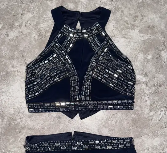 Blondie Nites Elegant Navy Evening Gown with Embellished Waist/ prom dress