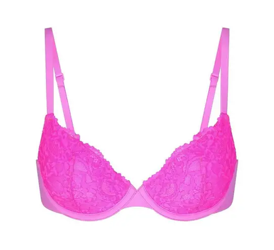 SKIMS Fits Everybody Lace T-shirt Bra Neon Pink Size 32D