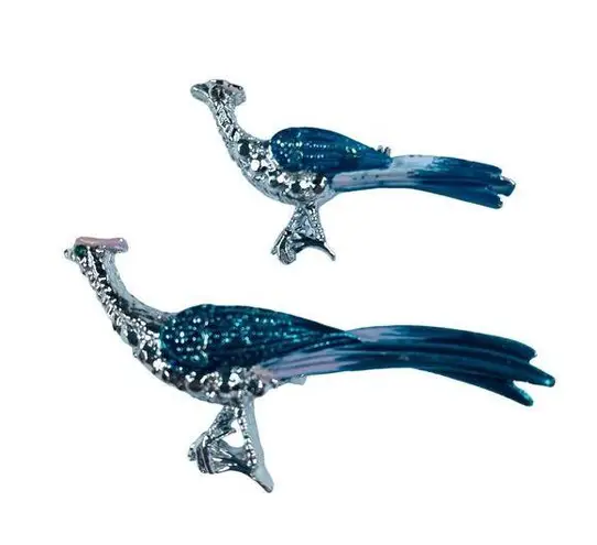 Road Runner Pin Brooch Large and Small Bird Metal Enamel Rhinestones Vintage