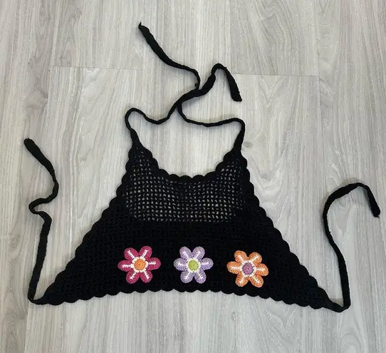 Vintage Jalate “Ruthie” Black Crochet Halter Top – Y2K Flower Power Sz Small