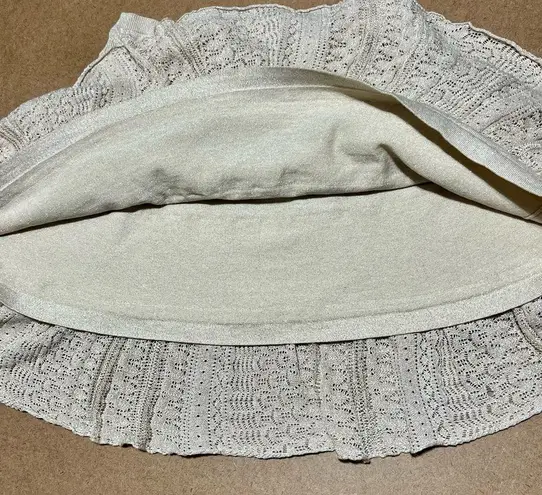 Maje Tiered Ruffle Sparkle Natural Metallic Crochet Mini Skirt, Size 3