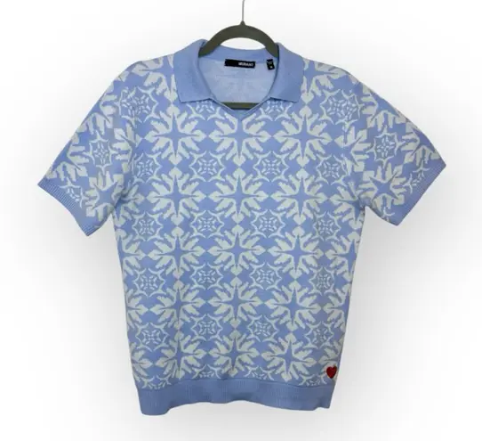 Murano Blue Jacquard Knit Polo Sweater Retro Snowflake Preppy Classic M Size M