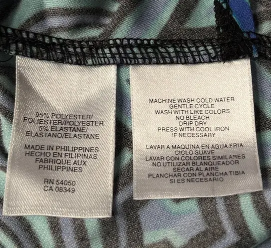 Evan Picone Pattern Faux Wrap Midi Dress Blue Teal Black Size 10