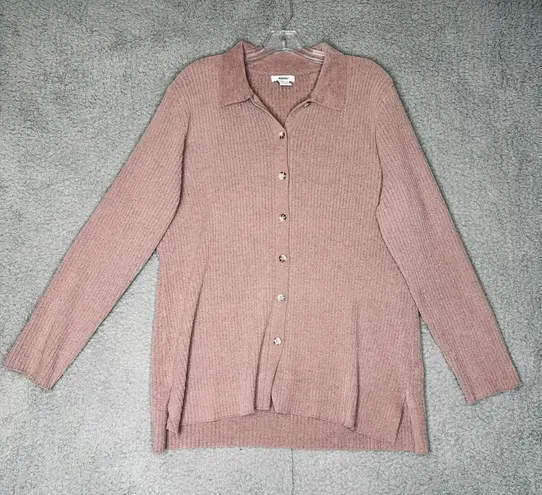 Jason Wu Ribbed Knit Collared Button Front Long Sleeve Women's L Dusty Rose
