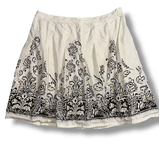 Venezia Womens A Line Layered Skirt Floral Print Cotton Cream Black Gold Size 18