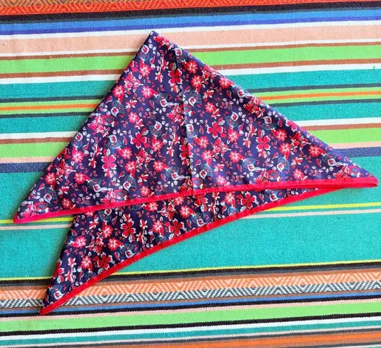 Floral Square Satin Scarf in Blue Red & White