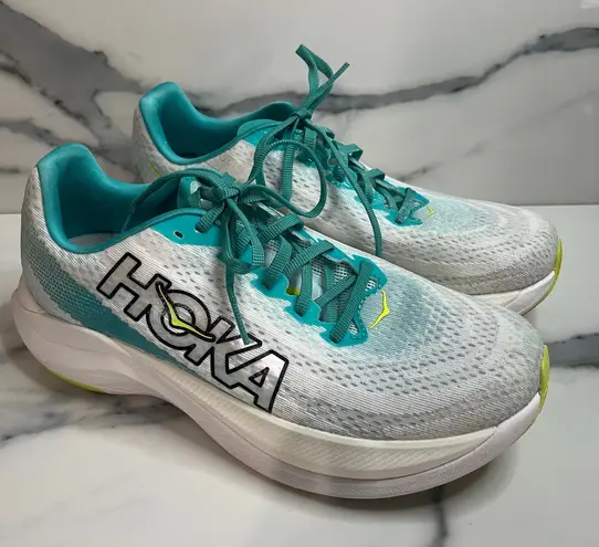 Hoka Women's White Blue Glass Colorway Mach X Sz 10 Running Athlete Training