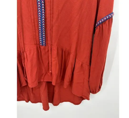 Ro & De  Women Burnt Orange Long Sleeve Peasant Boho Blouse Shirt Size Small