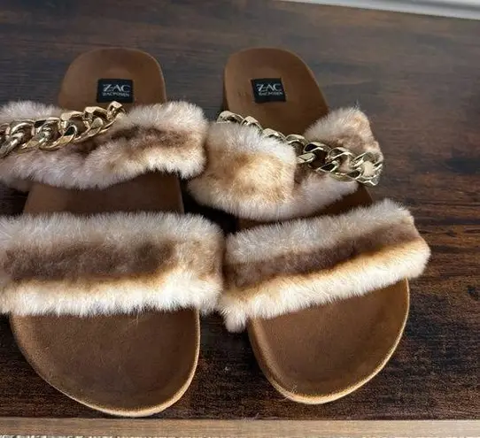 Zac Posen Brown Plush Fur Sandals
