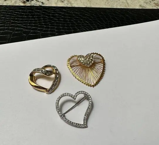 Monet Lot Of 3 Pretty Rhinestone Heart Shaped Brooch Pins 1 