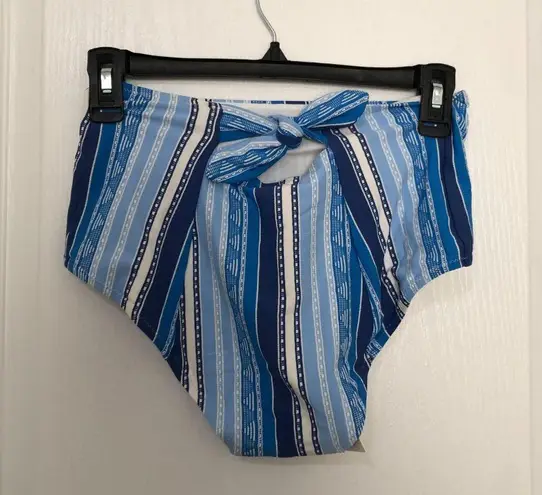 Lemlem Eshal High Waist Bikini Bottom Blue Striped Swimwear Size Small Stylish