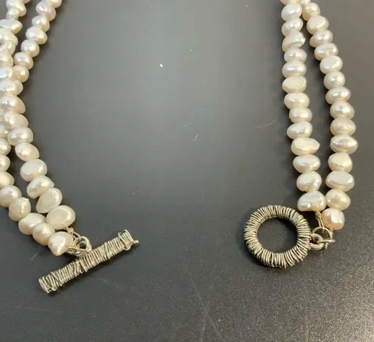 Double strand freshwater pearls necklace Dragonfly necklace w/dragon fly charm Silver