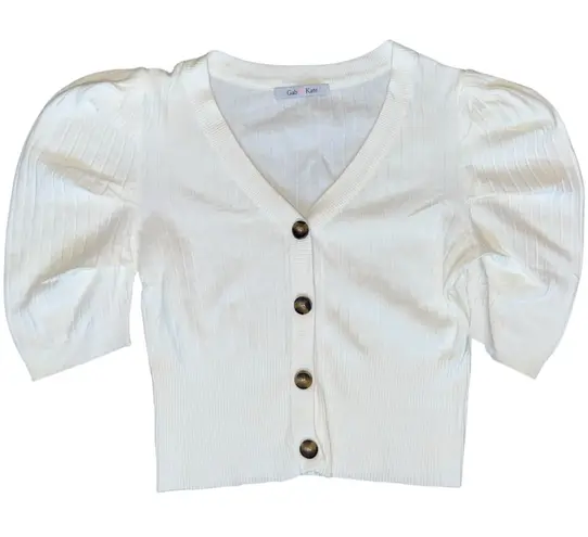 Gab & Kate V-Neck Cropped Cardigan Sweater Short Sleeve Button Up Size Medium - Image 1