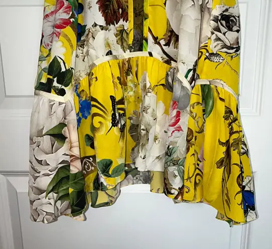 Roberto Cavalli Yellow Printed Silk Lace Detail Halter Floral Mix Print Top