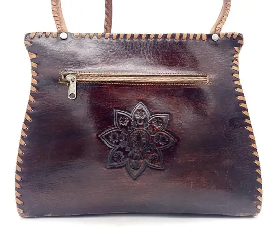Vintage Tooled Leather Purse Made in Syria Brown Shoulder Bag Western Boho