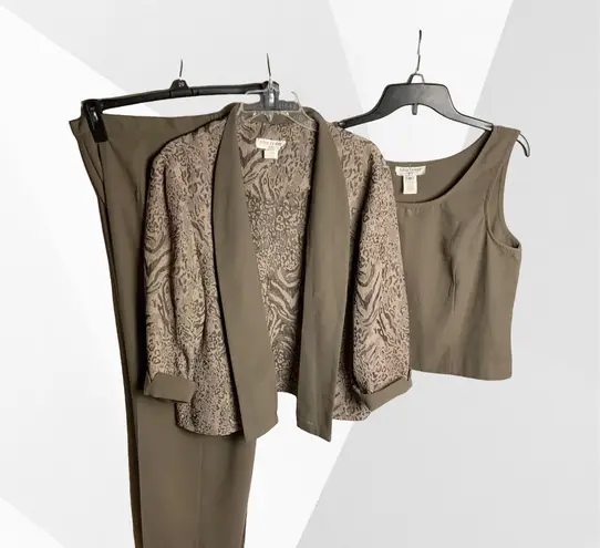 Miss Dorby Taupe Brown Khaki 3-Piece Pant Suit Wm 16