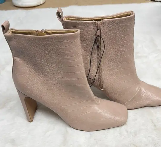 EXPRESS  Blush Cream Ankle Boots with Block Heel and Square Toe Zipper Sides